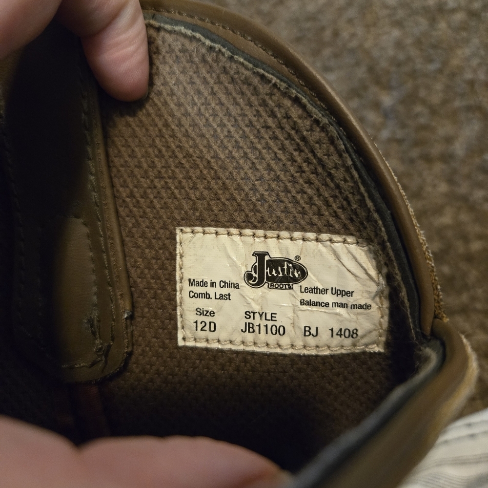 Justin Mens Cowboy‎ Boots Brown 12d JB1100 - Picture 3 of 3